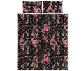 Pink Floral Flower Pattern Print Quilt Bed Set