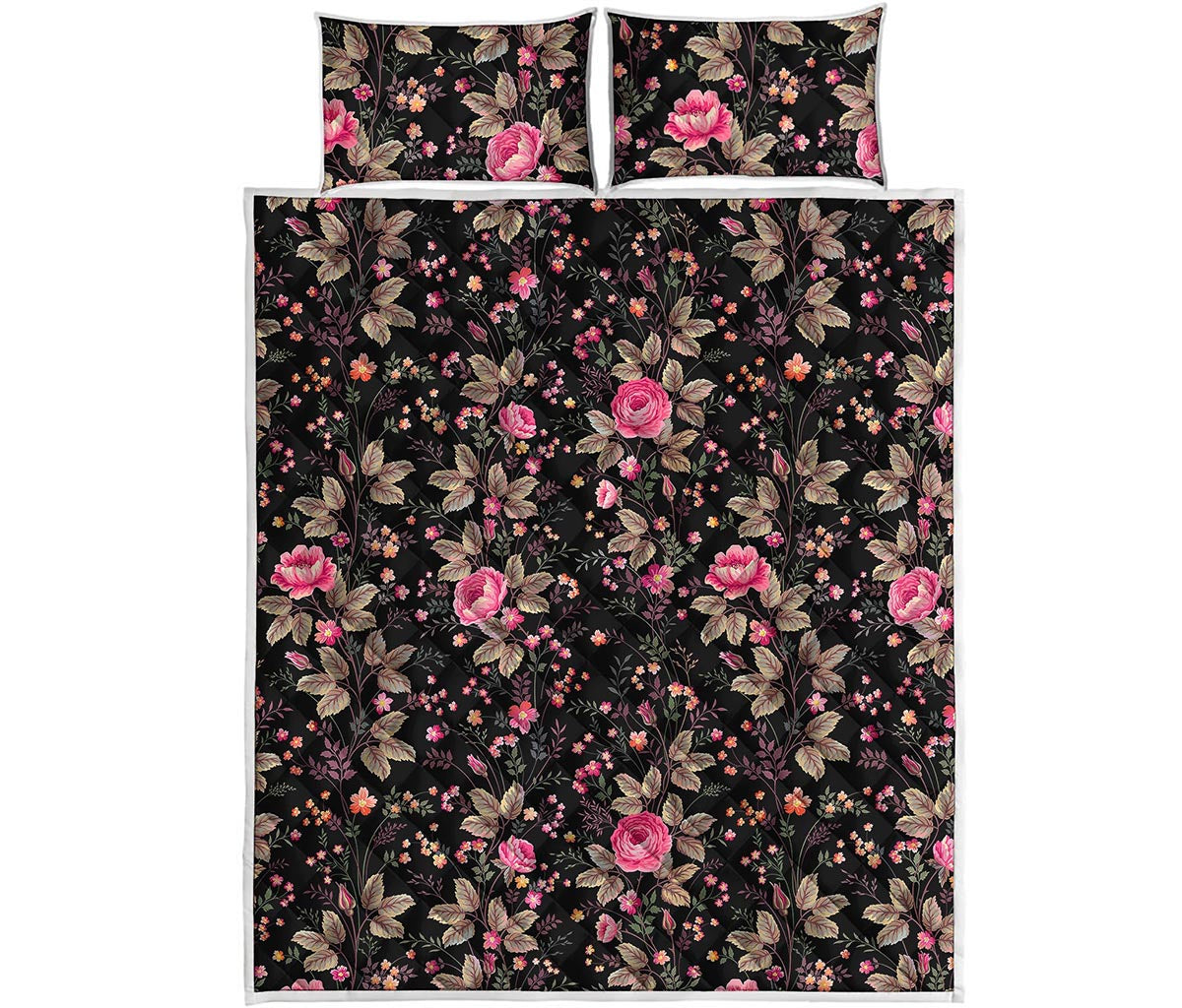 Pink Floral Flower Pattern Print Quilt Bed Set