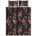 Pink Floral Flower Pattern Print Quilt Bed Set