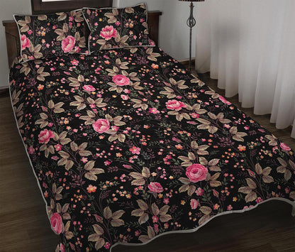 Pink Floral Flower Pattern Print Quilt Bed Set