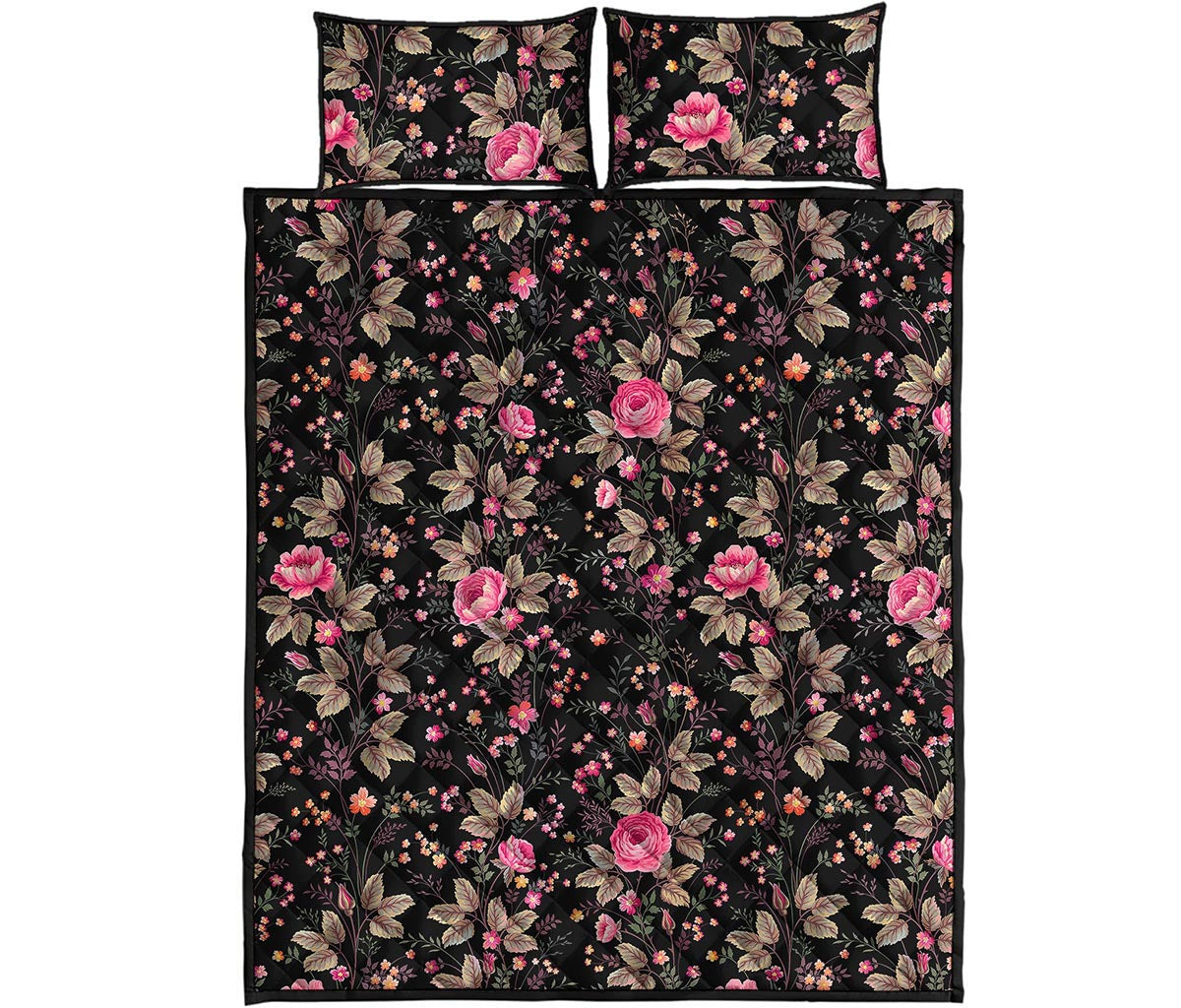 Pink Floral Flower Pattern Print Quilt Bed Set