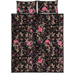 Pink Floral Flower Pattern Print Quilt Bed Set