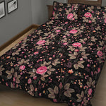 Pink Floral Flower Pattern Print Quilt Bed Set