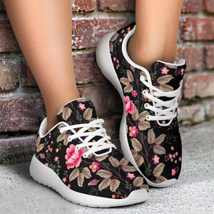 Pink Floral Flower Pattern Print Sport Shoes GearFrost