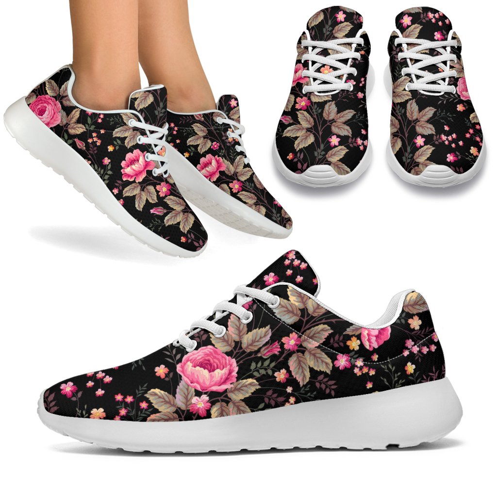 Pink Floral Flower Pattern Print Sport Shoes GearFrost