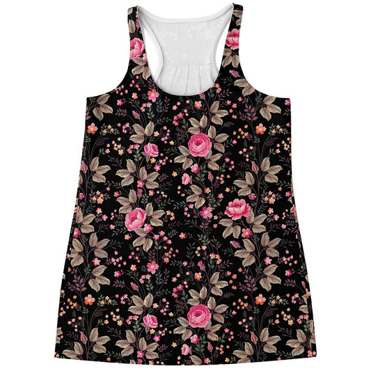 Pink Floral Flower Pattern Print Women's Racerback Tank Top
