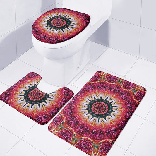 Pink Flower Kaleidoscope Print 3 Piece Bath Mat Set