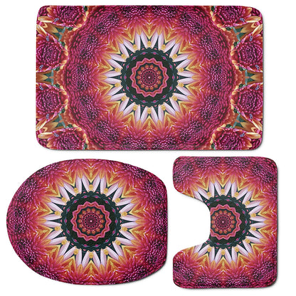 Pink Flower Kaleidoscope Print 3 Piece Bath Mat Set