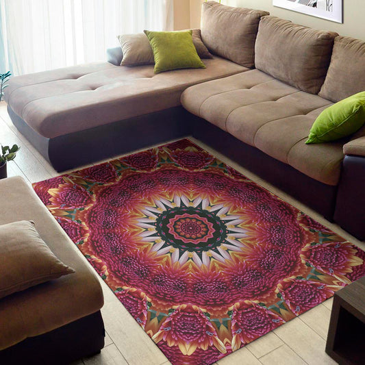 Pink Flower Kaleidoscope Print Area Rug