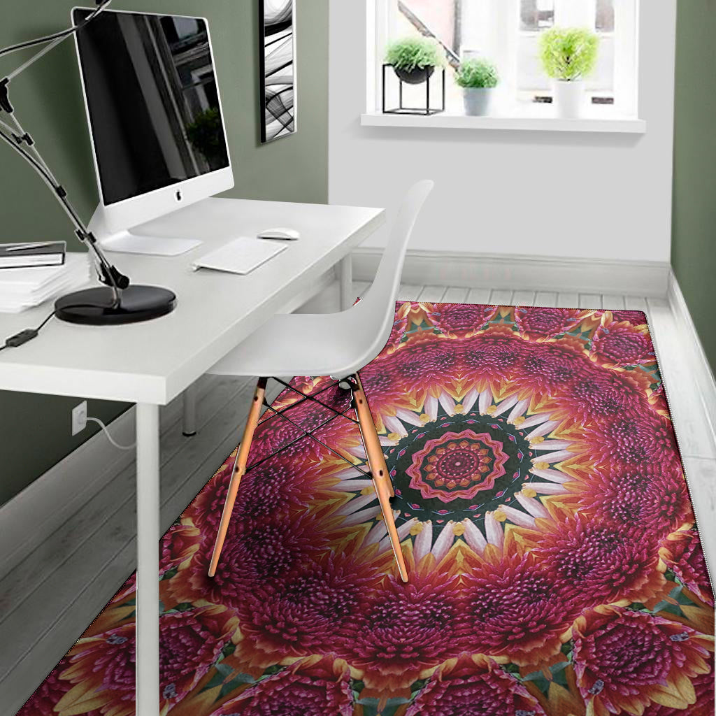 Pink Flower Kaleidoscope Print Area Rug
