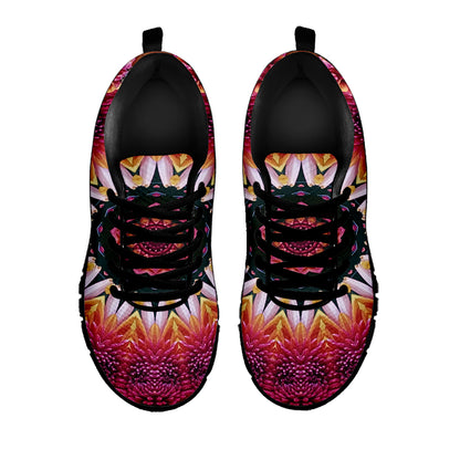Pink Flower Kaleidoscope Print Black Sneakers