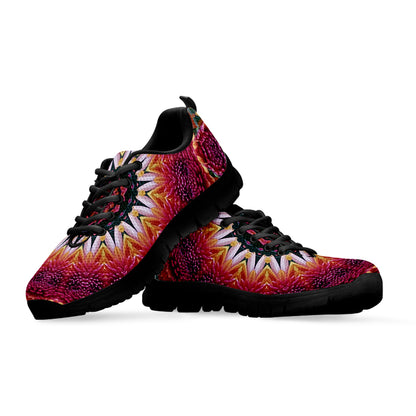 Pink Flower Kaleidoscope Print Black Sneakers