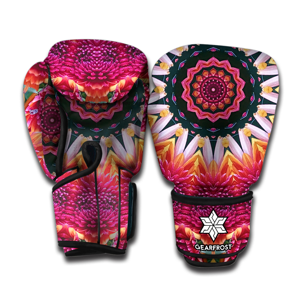 Pink Flower Kaleidoscope Print Boxing Gloves