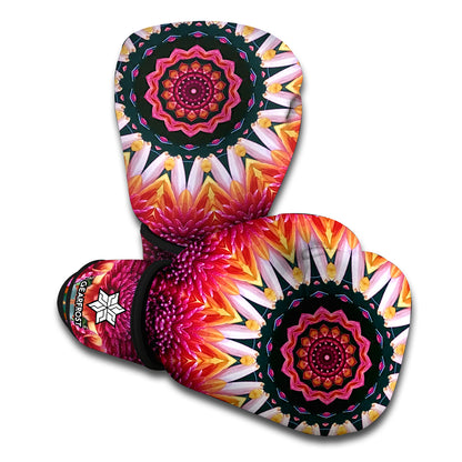 Pink Flower Kaleidoscope Print Boxing Gloves