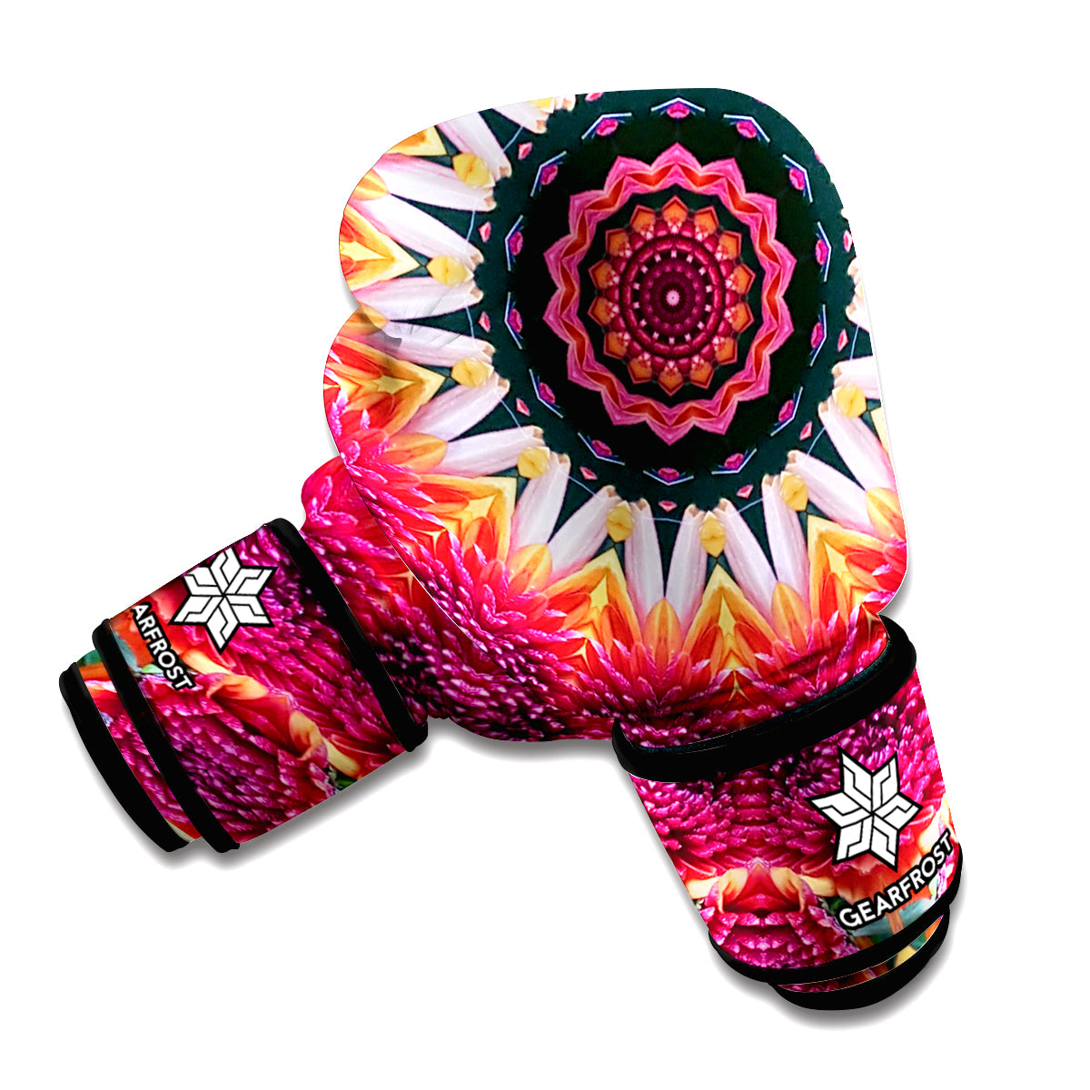 Pink Flower Kaleidoscope Print Boxing Gloves