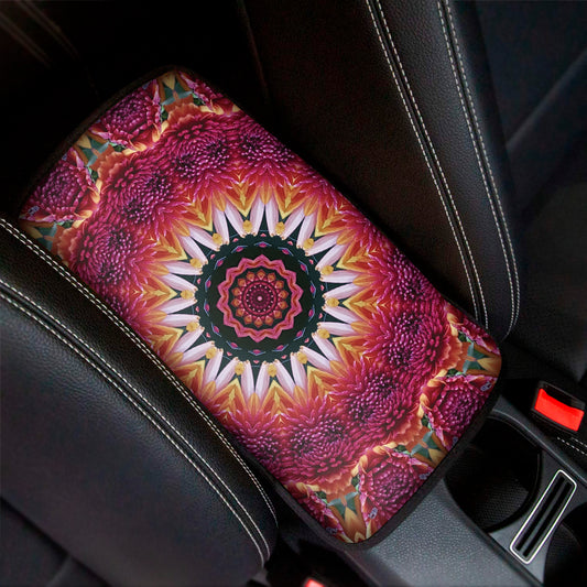 Pink Flower Kaleidoscope Print Car Center Console Cover