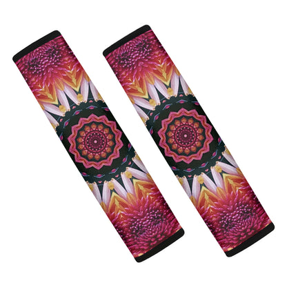 Pink Flower Kaleidoscope Print Car Seat Belt Covers