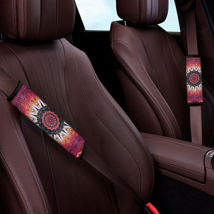 Pink Flower Kaleidoscope Print Car Seat Belt Covers