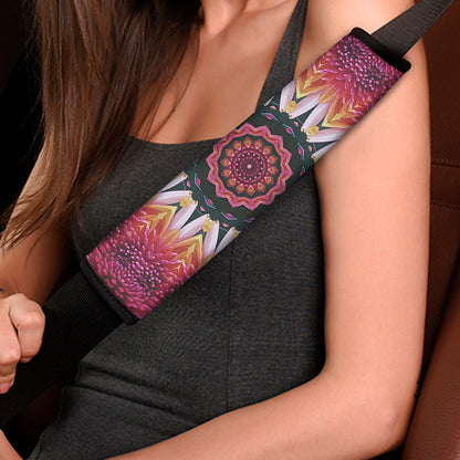 Pink Flower Kaleidoscope Print Car Seat Belt Covers