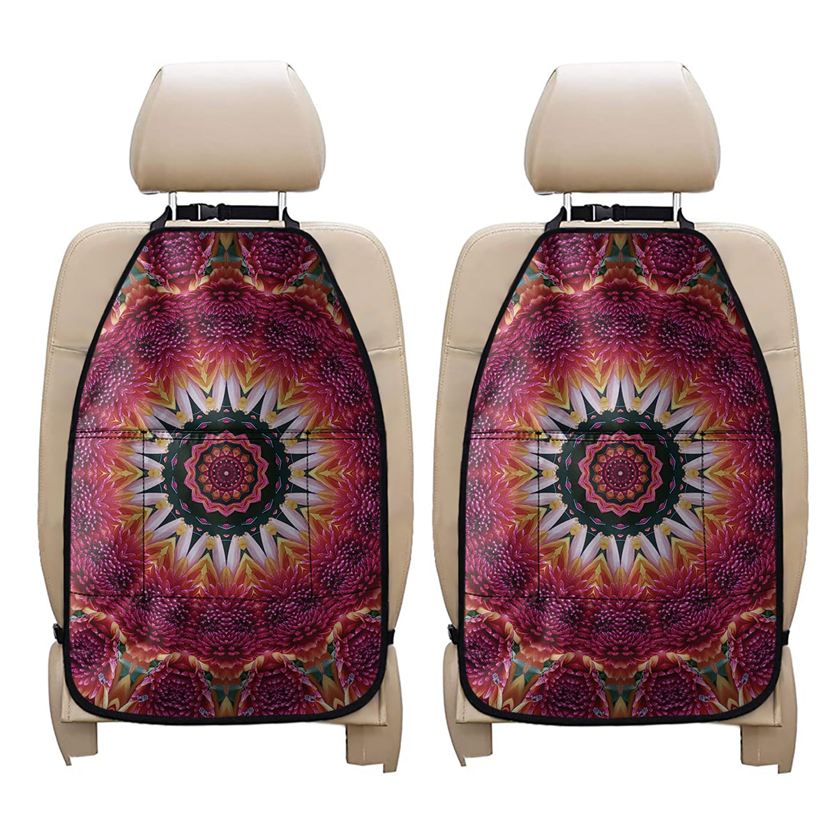 Pink Flower Kaleidoscope Print Car Seat Organizers
