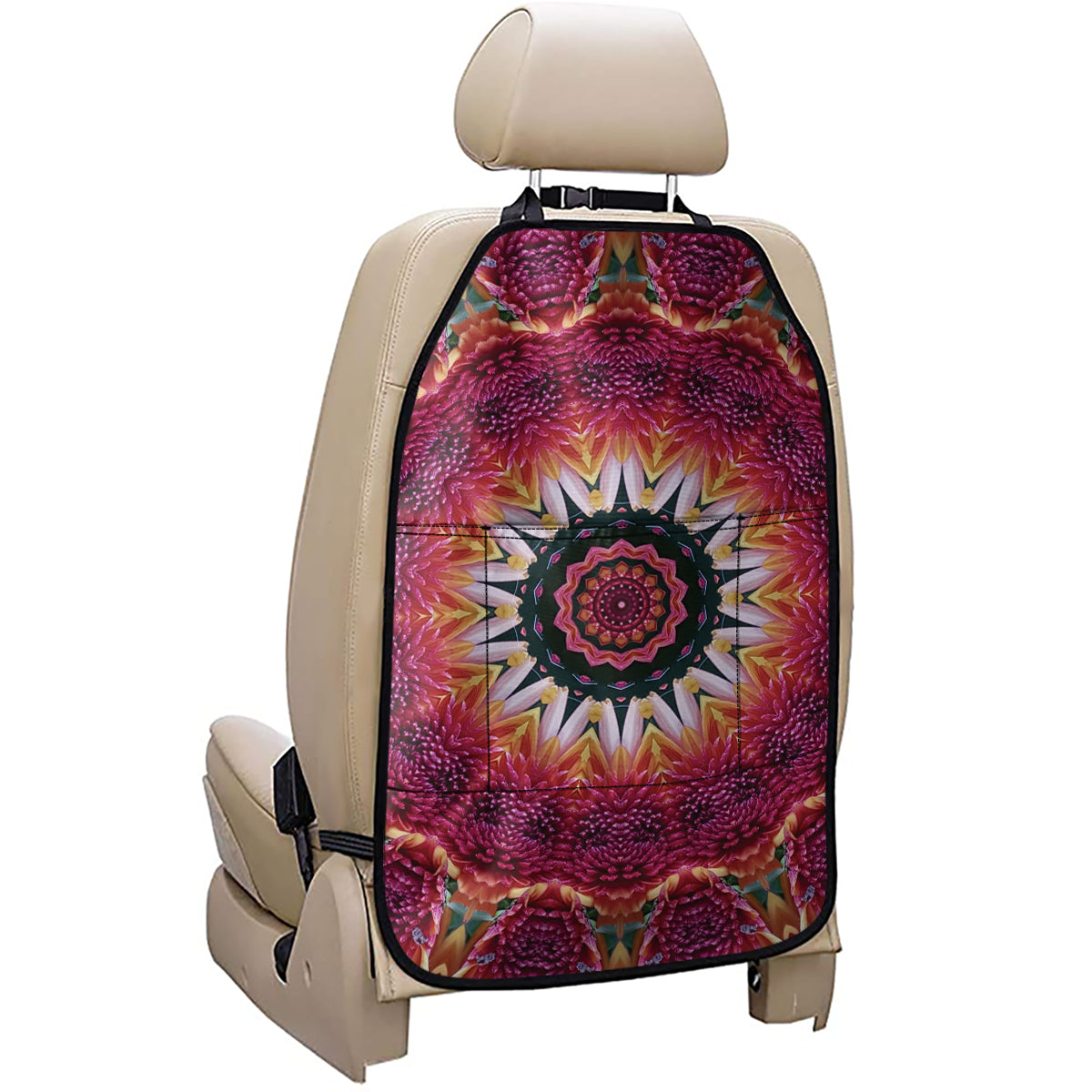 Pink Flower Kaleidoscope Print Car Seat Organizers