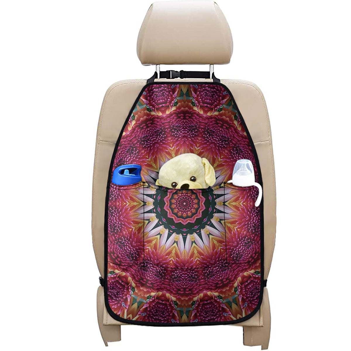 Pink Flower Kaleidoscope Print Car Seat Organizers