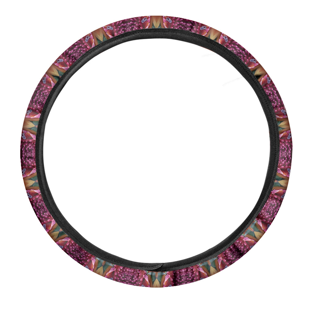 Pink Flower Kaleidoscope Print Car Steering Wheel Cover