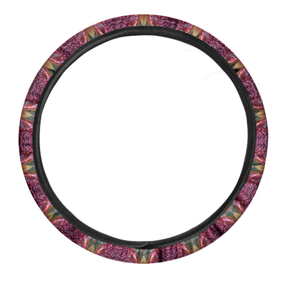 Pink Flower Kaleidoscope Print Car Steering Wheel Cover