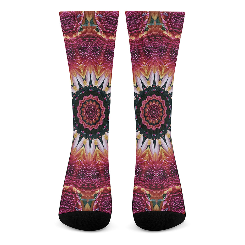 Pink Flower Kaleidoscope Print Crew Socks