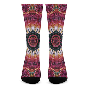 Pink Flower Kaleidoscope Print Crew Socks