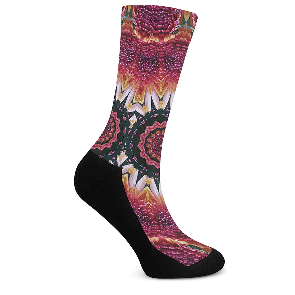 Pink Flower Kaleidoscope Print Crew Socks