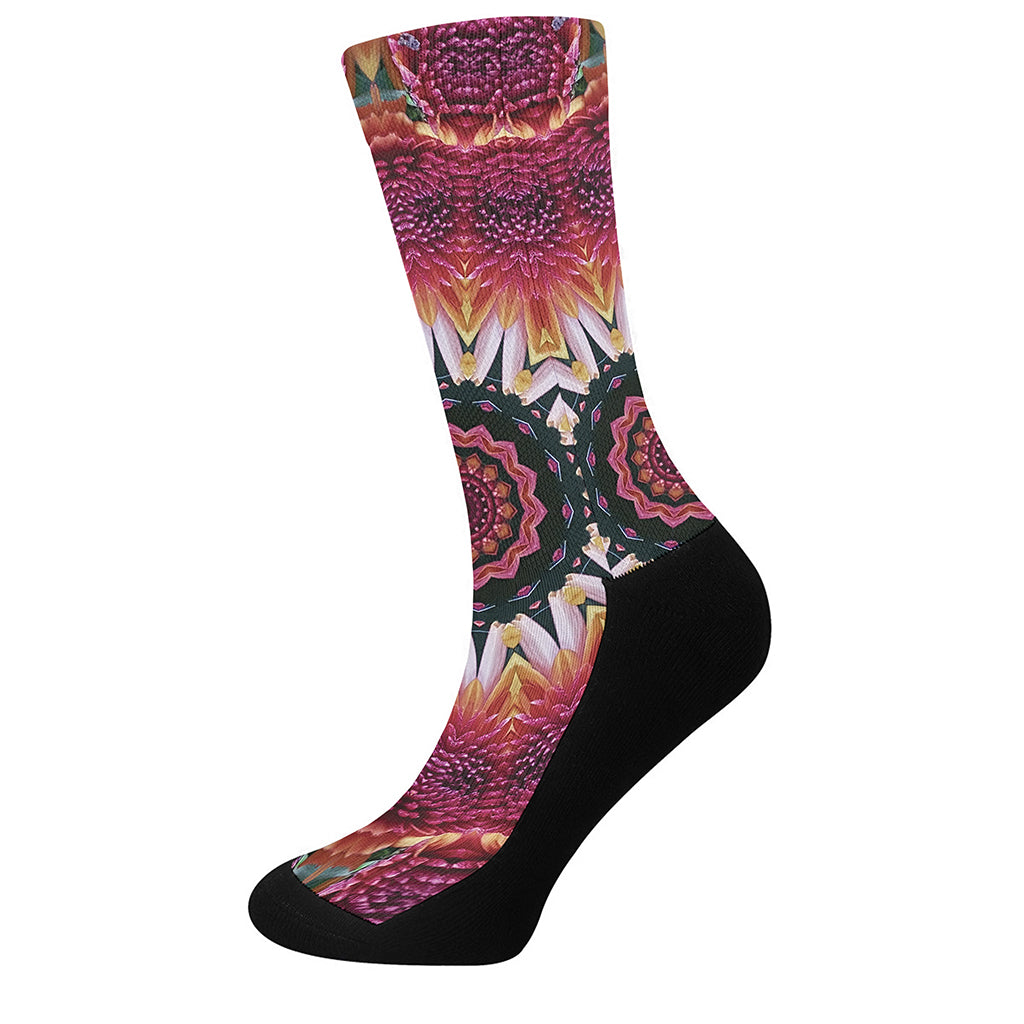 Pink Flower Kaleidoscope Print Crew Socks