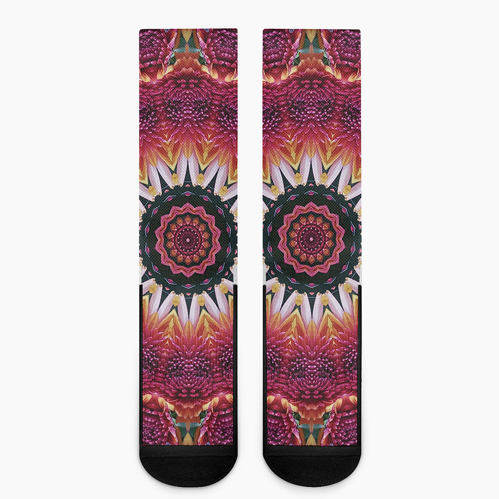 Pink Flower Kaleidoscope Print Crew Socks