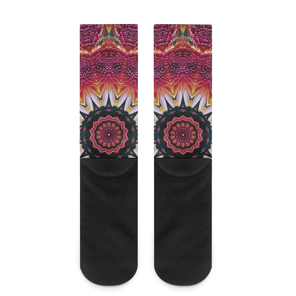 Pink Flower Kaleidoscope Print Crew Socks