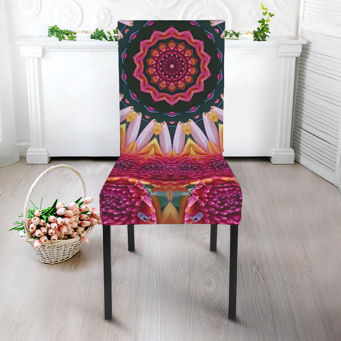 Pink Flower Kaleidoscope Print Dining Chair Slipcover