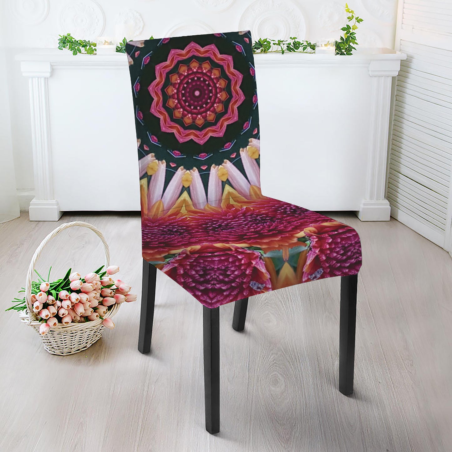 Pink Flower Kaleidoscope Print Dining Chair Slipcover