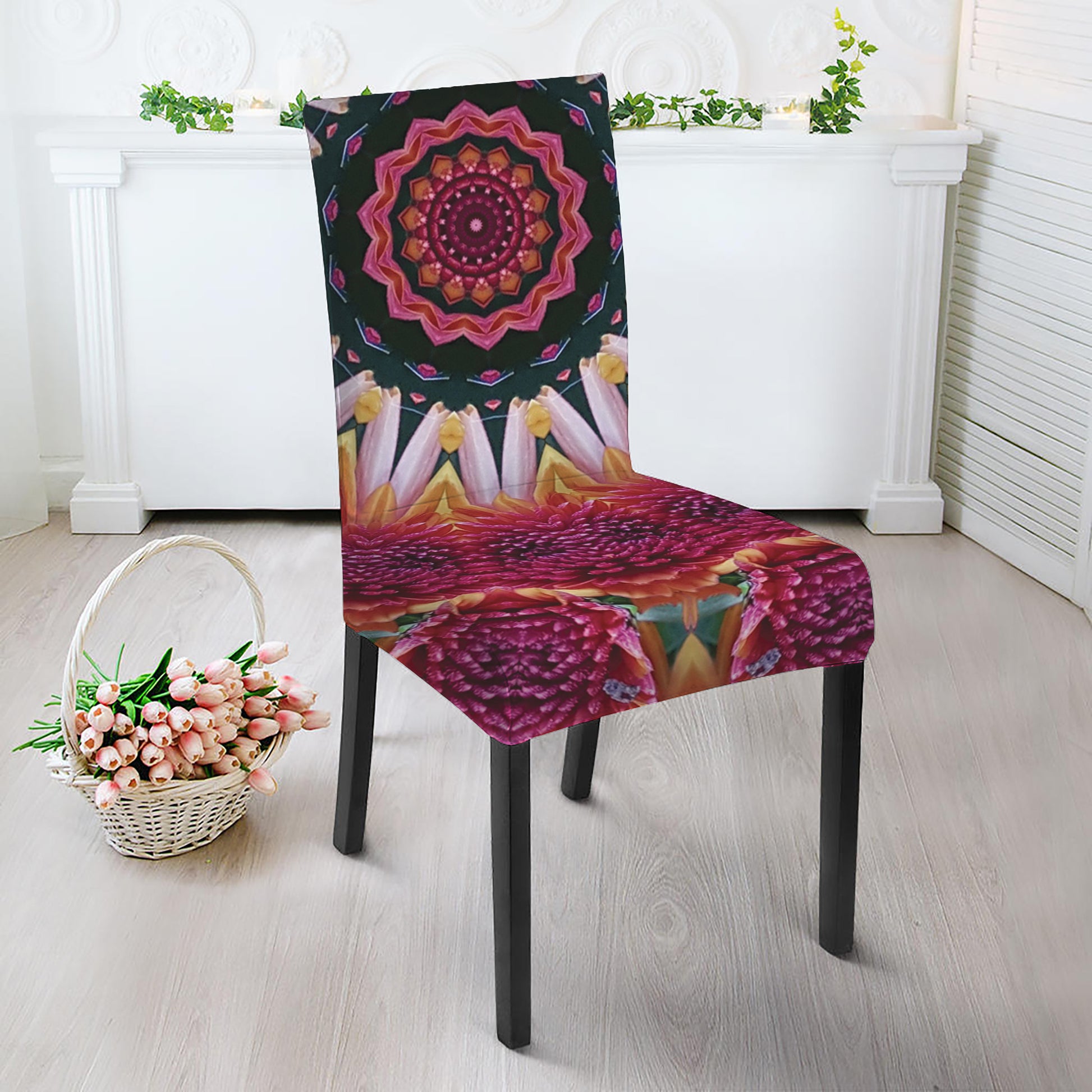 Pink Flower Kaleidoscope Print Dining Chair Slipcover