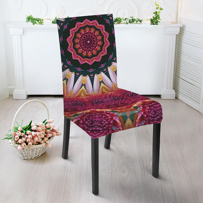 Pink Flower Kaleidoscope Print Dining Chair Slipcover