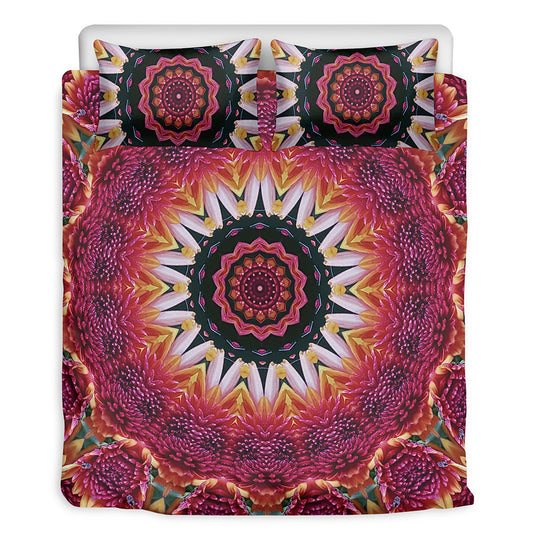 Pink Flower Kaleidoscope Print Duvet Cover Bedding Set