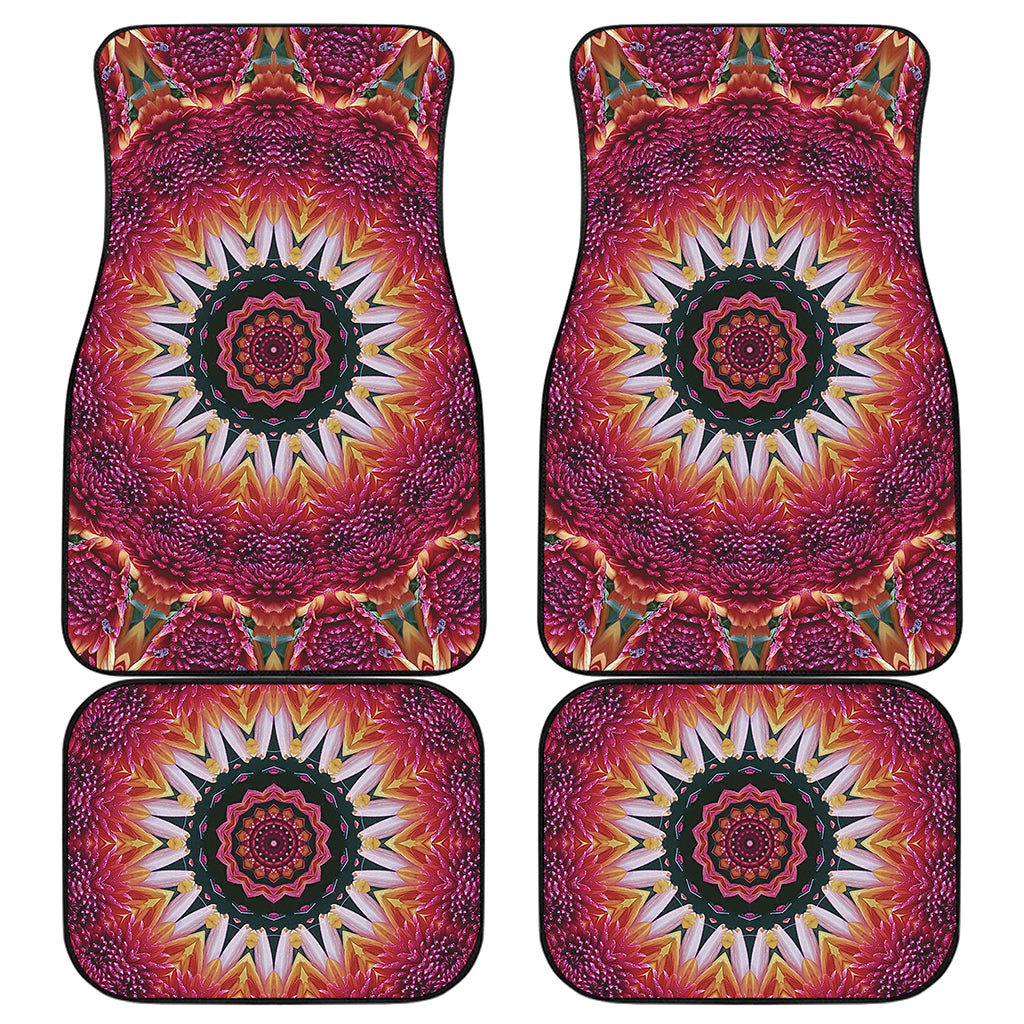 Pink Flower Kaleidoscope Print Front and Back Car Floor Mats