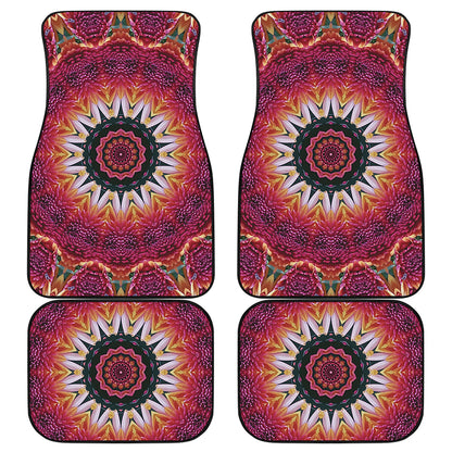 Pink Flower Kaleidoscope Print Front and Back Car Floor Mats