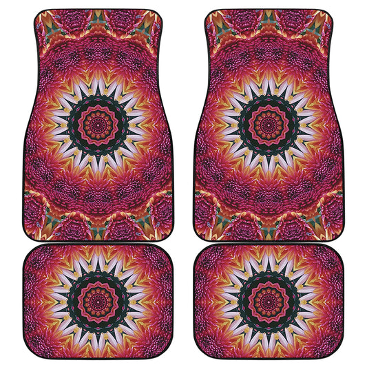 Pink Flower Kaleidoscope Print Front and Back Car Floor Mats