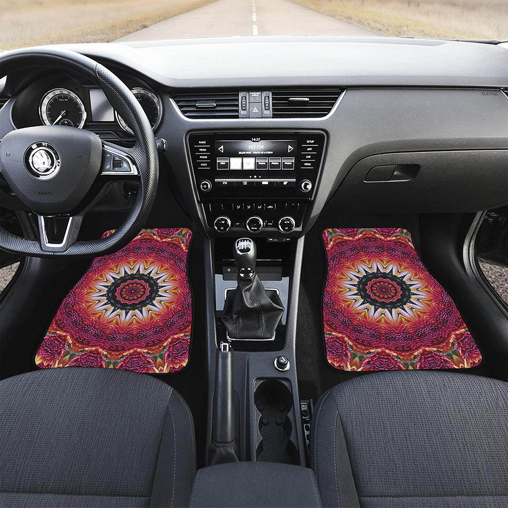 Pink Flower Kaleidoscope Print Front and Back Car Floor Mats