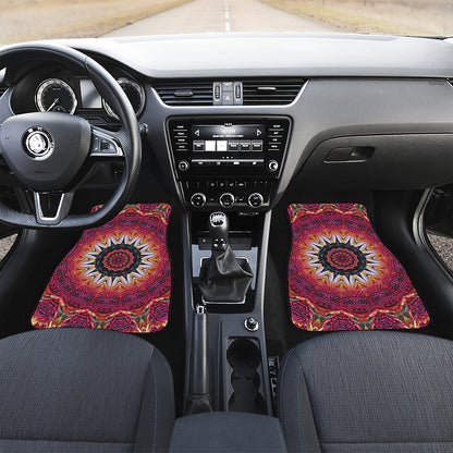 Pink Flower Kaleidoscope Print Front and Back Car Floor Mats