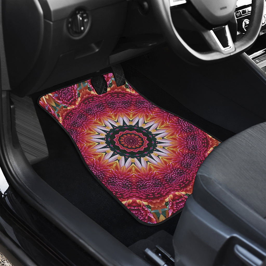 Pink Flower Kaleidoscope Print Front and Back Car Floor Mats