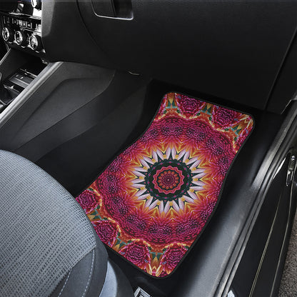 Pink Flower Kaleidoscope Print Front Car Floor Mats