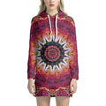 Pink Flower Kaleidoscope Print Pullover Hoodie Dress
