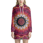 Pink Flower Kaleidoscope Print Hoodie Dress