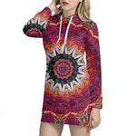 Pink Flower Kaleidoscope Print Hoodie Dress