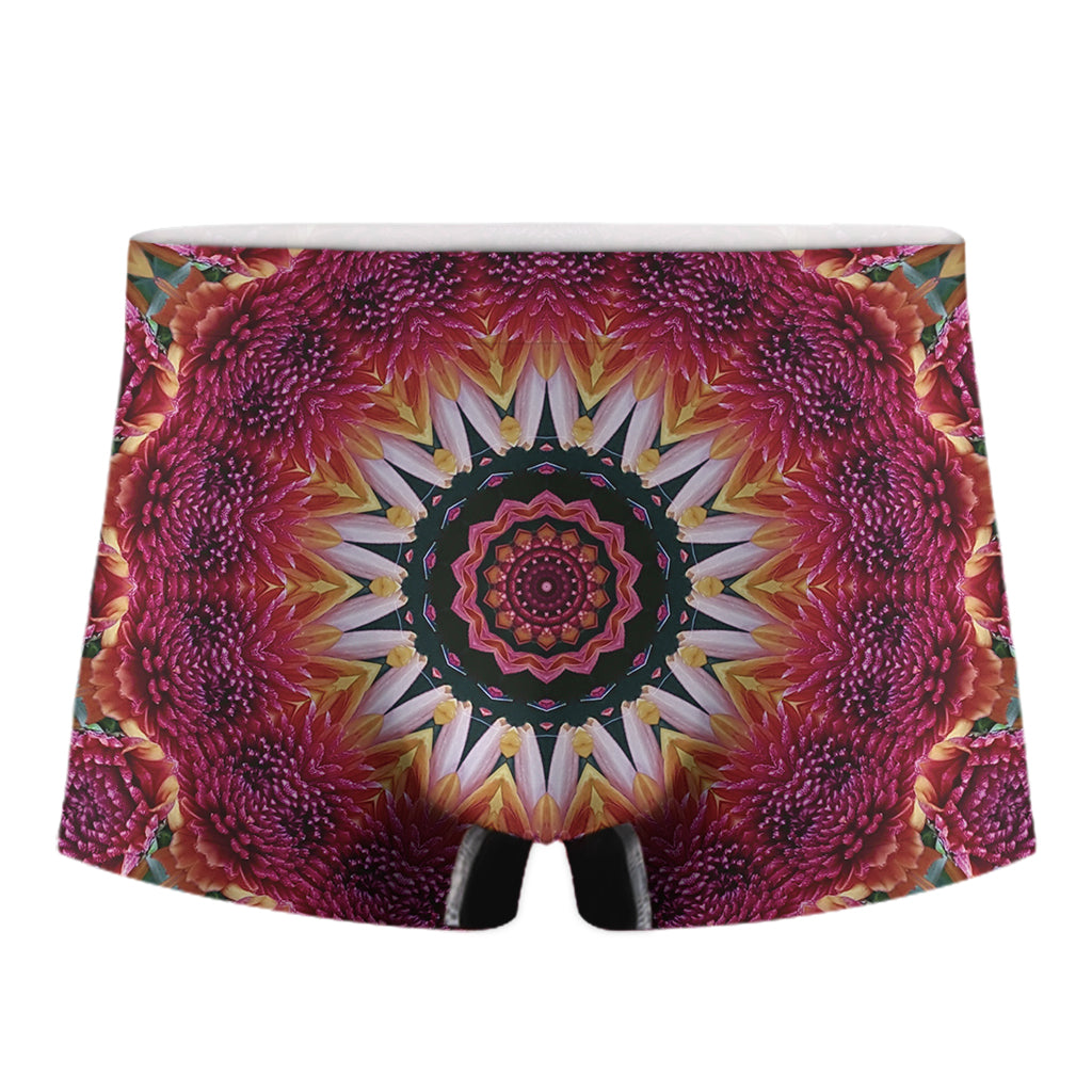 Pink Flower Kaleidoscope Print Men's Boxer Briefs